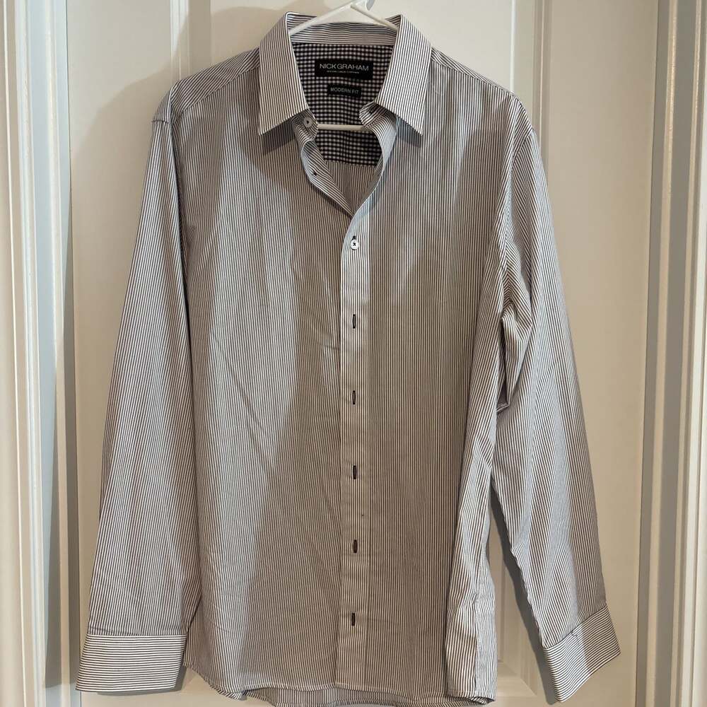 Nick Graham Modern Fit Striped Button-Up Shirt - Men's Long Sleeve Dress Shirt